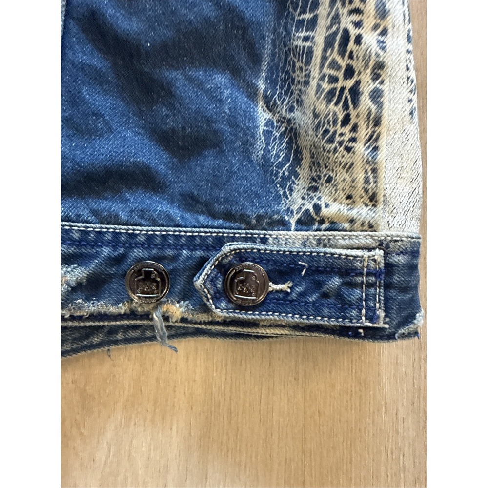 Smugglers Moon Denim Vest Men's L Distressed Painted Y2K Biker Grunge Jean - Picture 4 of 13